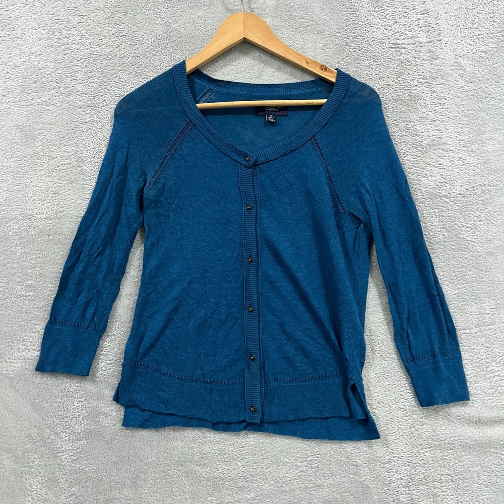 American Eagle Cardigan Sweater Women S Blue Wool Blend Long Sleeve Button Front